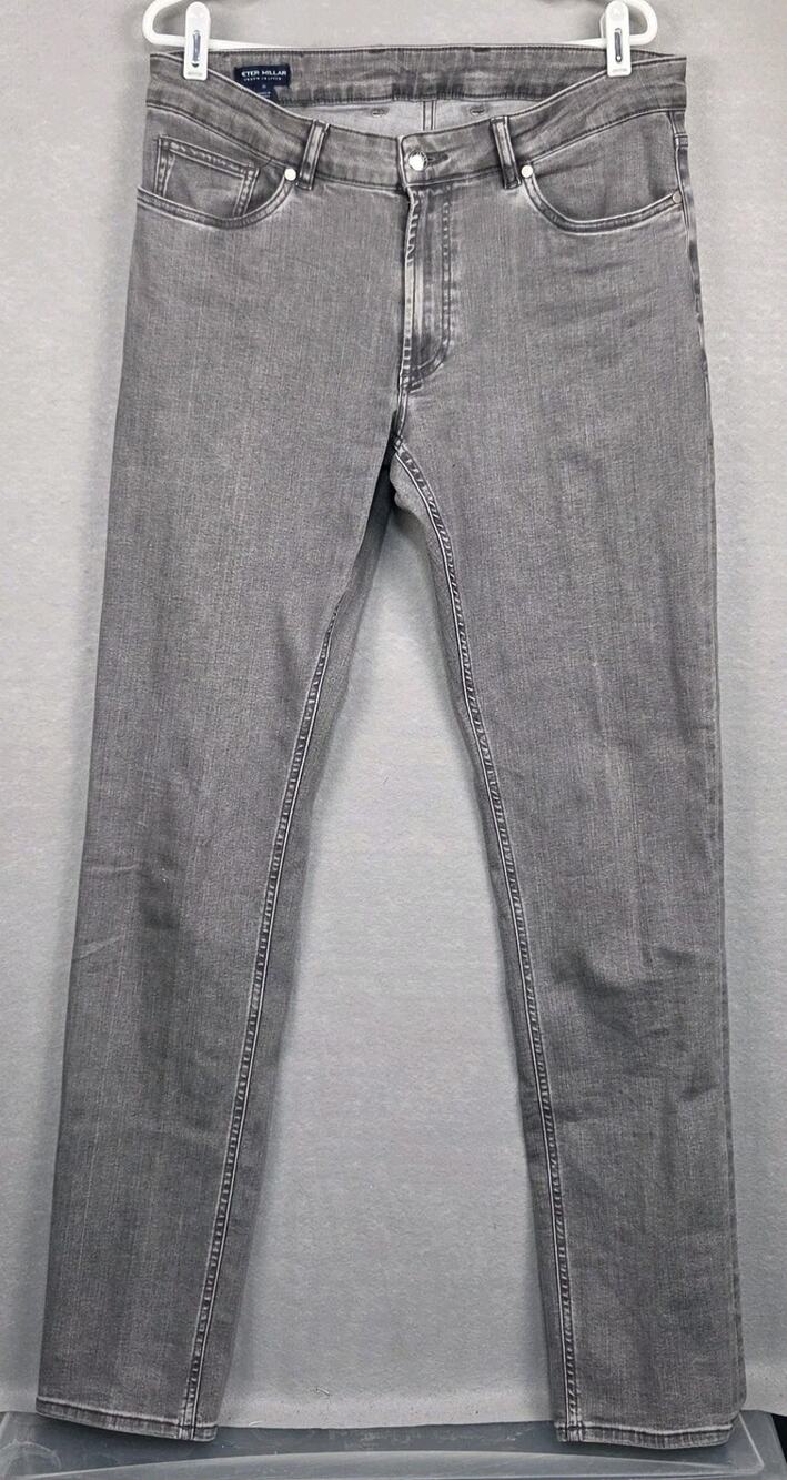 Peter Millar Crown Crafted Stretch Washed Cotton 5 Pocket Pants Jeans Gray 35x35